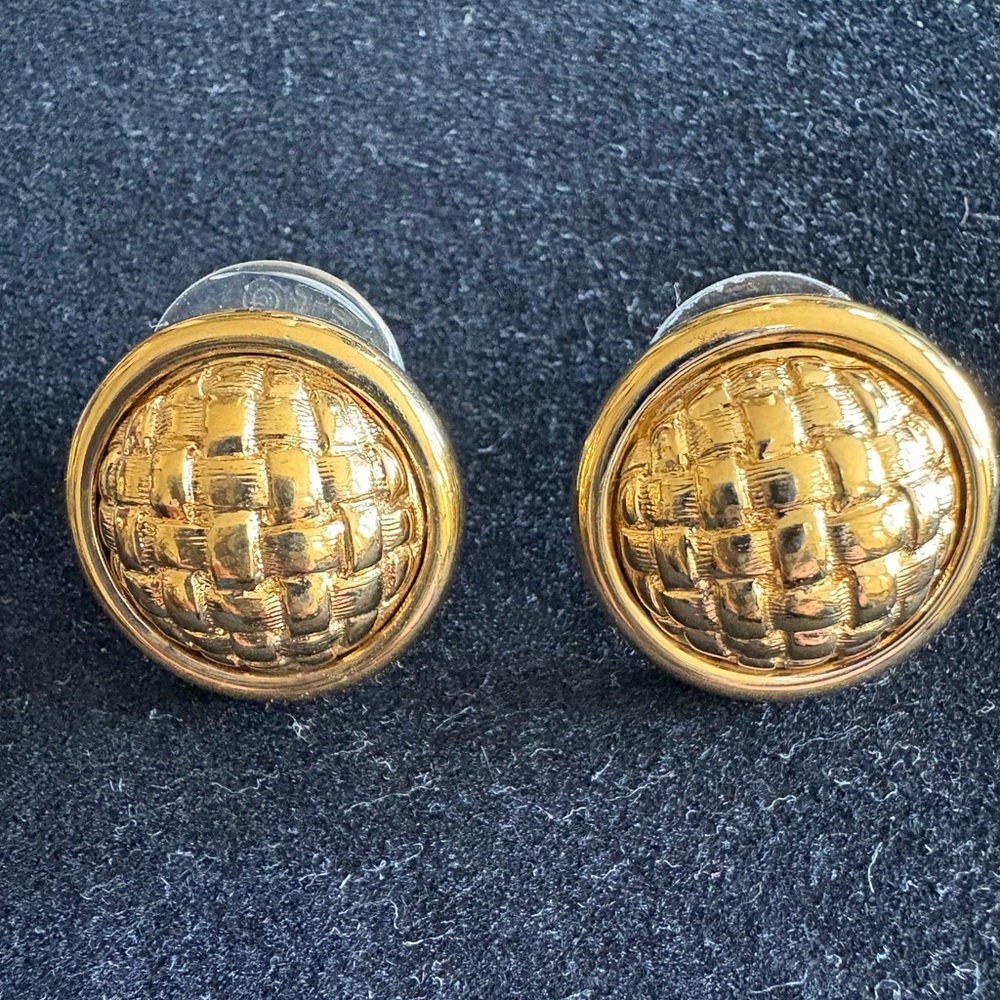 Monet Gold Textured Button Round Earrings